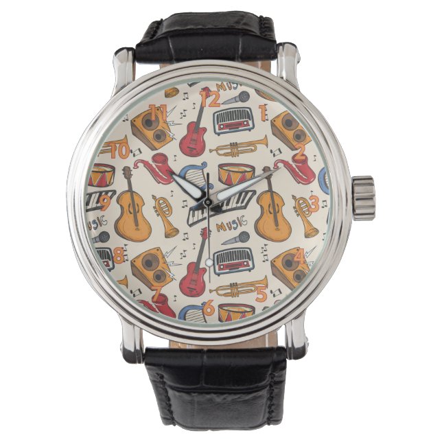 Cool Music Themed Piano Drums Guitar Violin More Watch (Front)