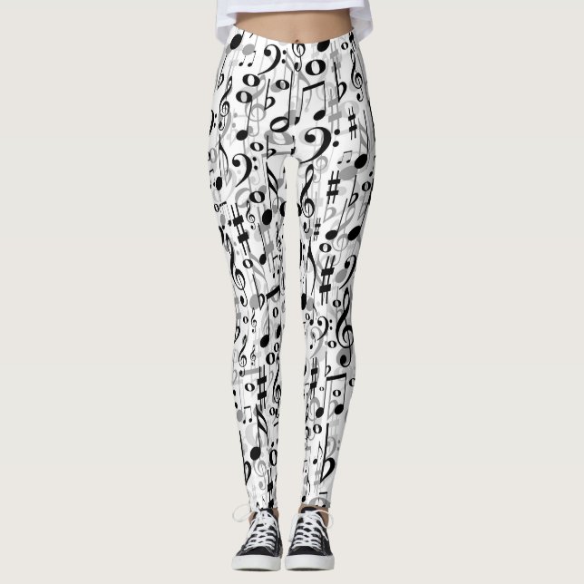 Cool Musical Notes and Symbols Random Pattern Leggings (Front)