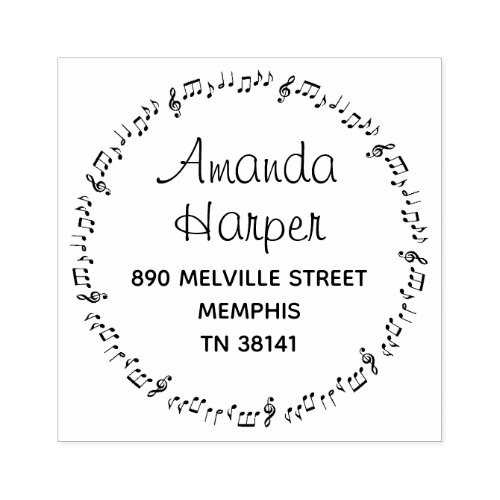 Cool Musical Notes Musician Round Return Address Rubber Stamp