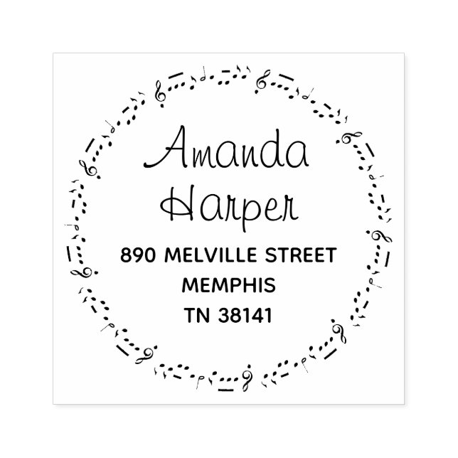 Cool Musical Notes Musician Round Return Address Rubber Stamp (Imprint)