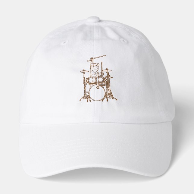 Cool Musician Cat Playing Drums  Hat (Front)