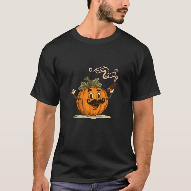 Cool Mustache Beard Pumpkin with Smoking Cigar Cos T-Shirt (Front)