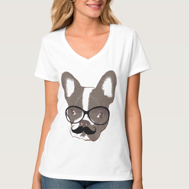 Cool Mustache French Bulldog T-Shirt (Front)