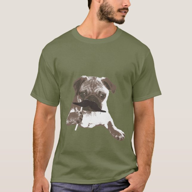 Cool Mustache Papa Pug T-Shirt (Front)
