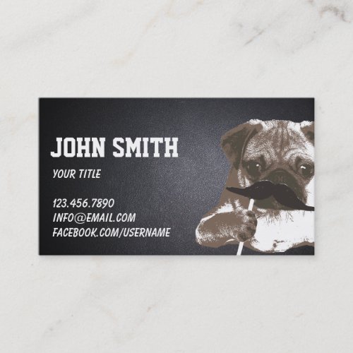 Cool Mustache Pug Dark Business Card