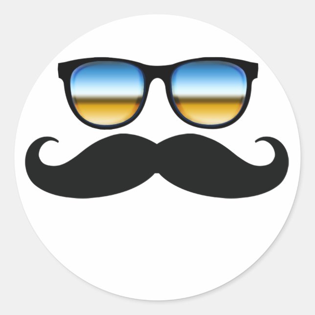 Cool Mustache under Shades Classic Round Sticker (Front)