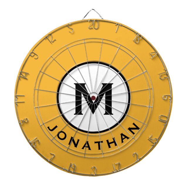 Cool Mustard Yellow Monogram Name Dart Board (Front)