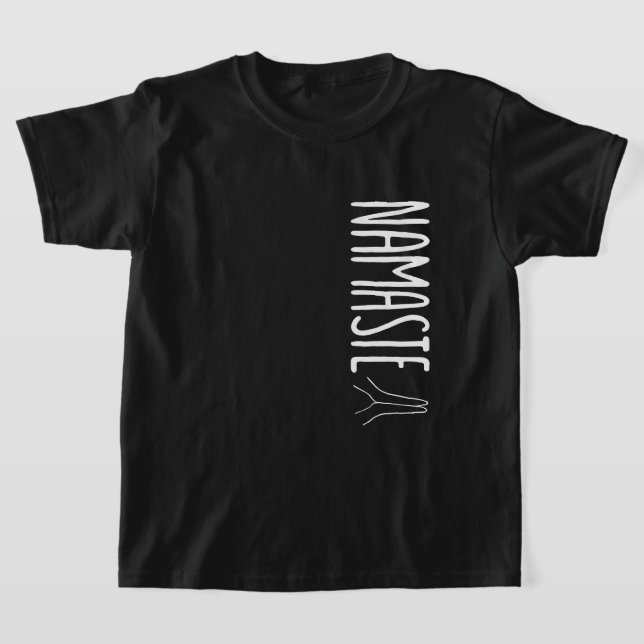 Cool namaste white text black T-Shirt (Laydown)