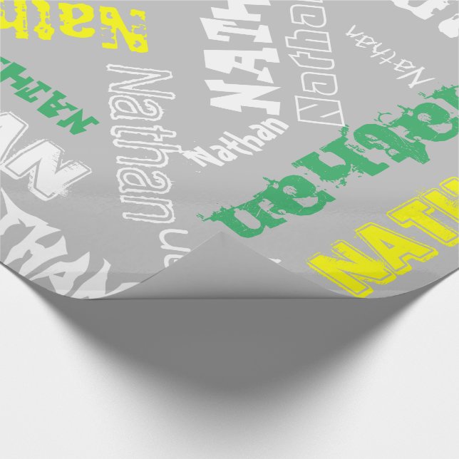 Cool Name Collage Modern Typography Custom Gray Wrapping Paper (Corner)
