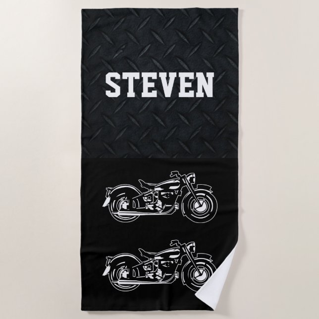 Cool Name Motorcycle Black Men's Beach Towel (Front)