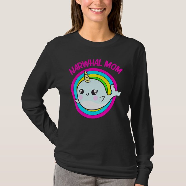 Cool Narwhal For Mom Mother Rainbow Tusk Sea Unico T-Shirt (Front)