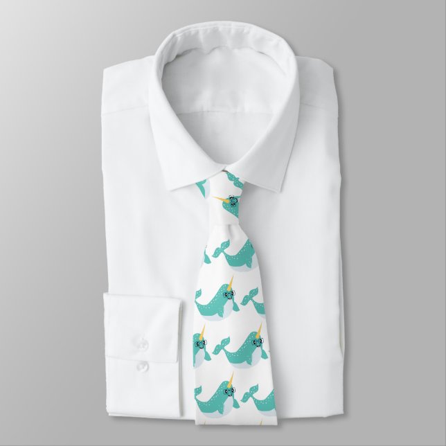 Cool Narwhal Pattern Neck Tie (Tied)