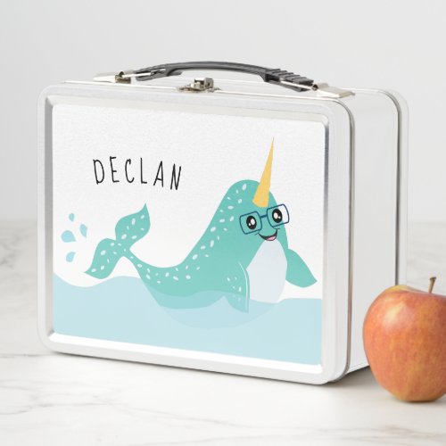 Cool Narwhal with Glasses Metal Lunch Box