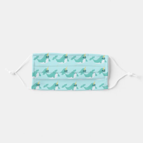 Cool Narwhal with Glasses Pattern Adult Cloth Face Mask