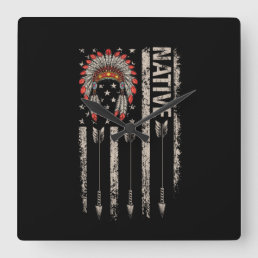 Cool Native American Feather Arrow Flag Headdress Square Wall Clock