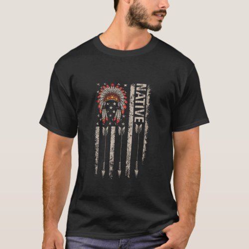 Cool Native American Feather Arrow Flag Headdress T_Shirt