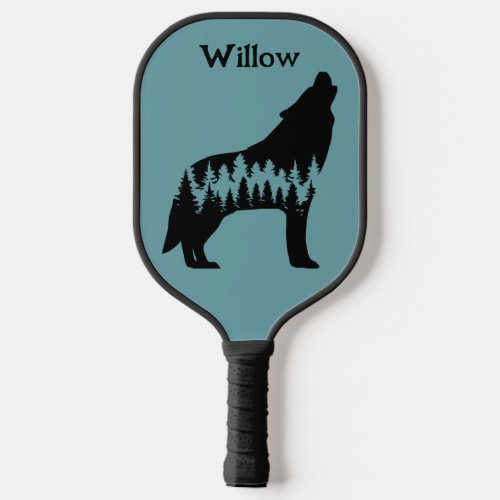Cool Nature Outdoor Trees  Wolf Modern Monogram  Pickleball Paddle