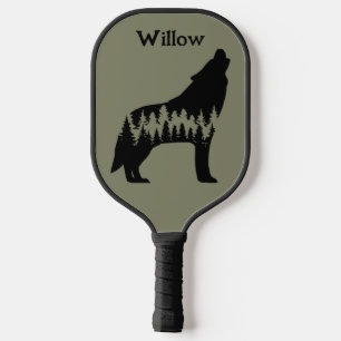 Cool Nature Outdoor Trees   Wolf Modern Monogram  Pickleball Paddle