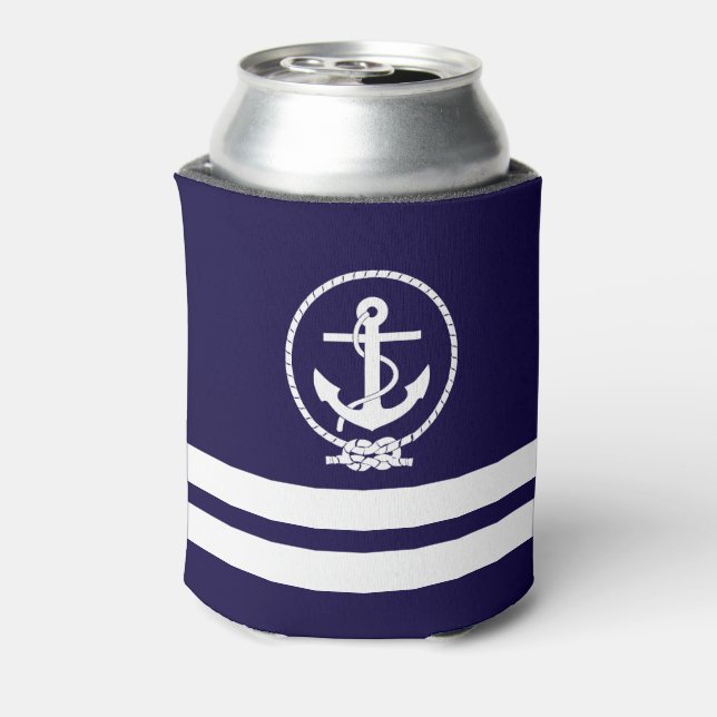 Cool Nautical Anchor Pattern Can Cooler (Can Back)