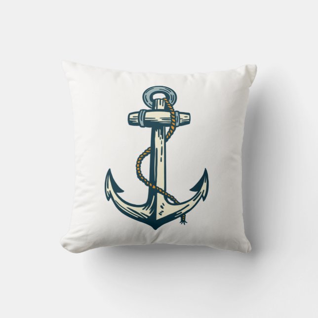 Cool Nautical Anchor & Sailor Art (2 Sided) Throw Pillow (Front)