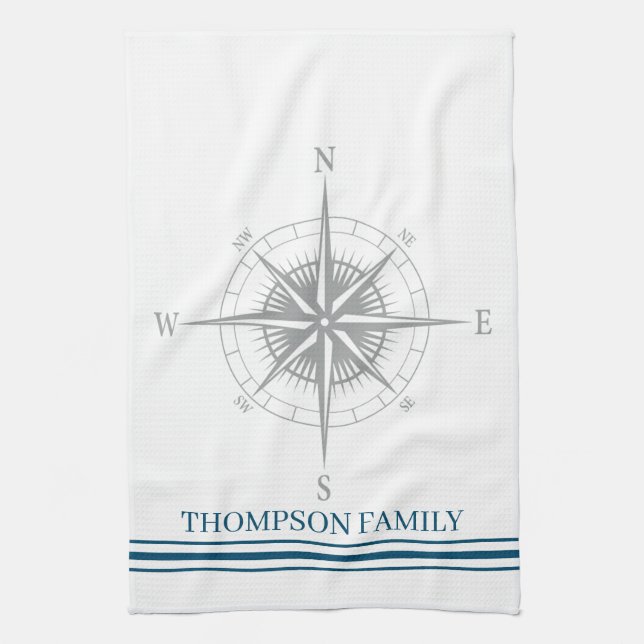 Cool Nautical Compass Personalized Kitchen Towel (Vertical)