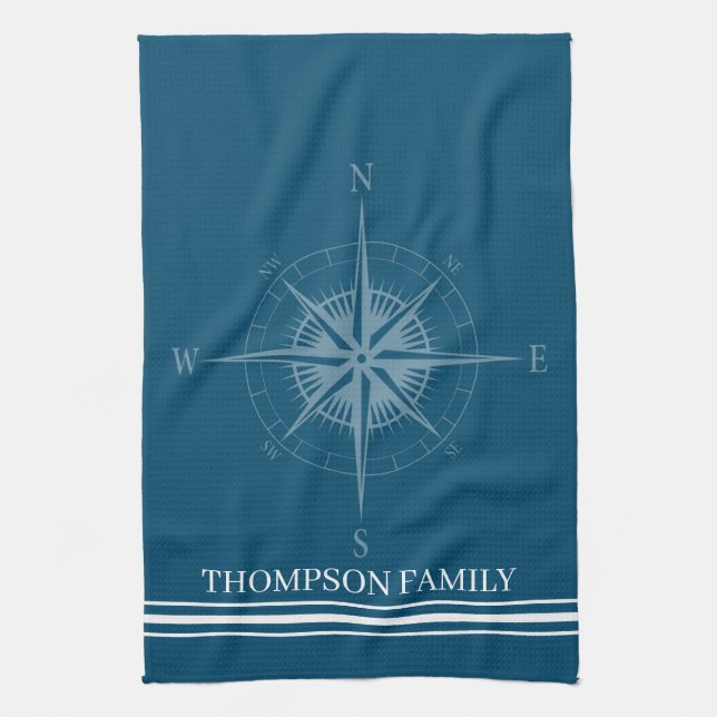 Cool Nautical Compass Personalized Kitchen Towel (Vertical)