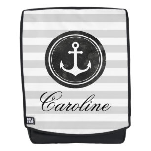 Cool Nautical Gray Stripes Anchor Backpack