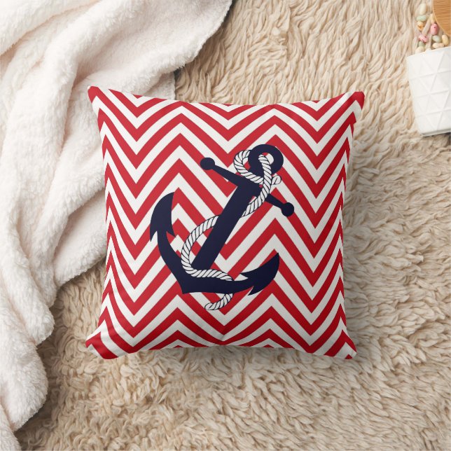 Cool Nautical Theme Zigzag Style Pattern Throw Pillow (Blanket)