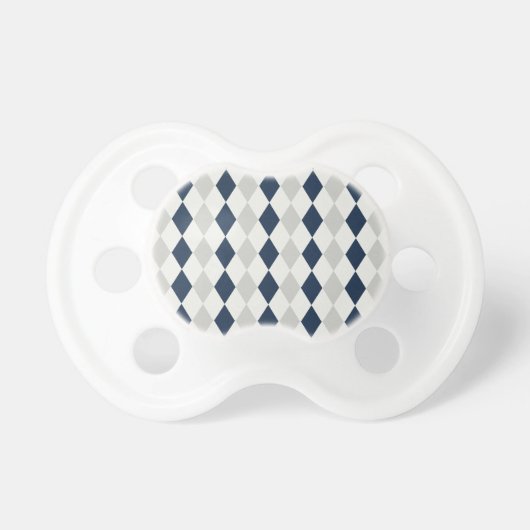 Cool Navy Blue and Gray Argyle Diamond Pattern Pacifier (Front)