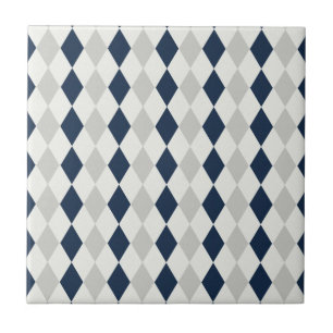 Cool Navy Blue and Gray Argyle Diamond Pattern Tile