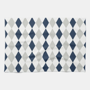Cool Navy Blue and Gray Argyle Diamond Pattern Towel