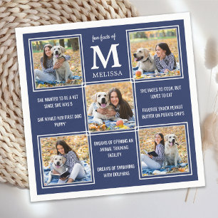 Cool Navy Blue Photo Collage Graduation Fun Facts Napkins