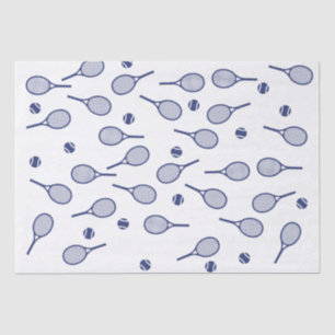 Cool Navy Blue Retro Tennis Racquets Pattern Tissue Paper