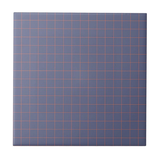 Cool Navy Blue & Terracotta Checkered Pattern  Ceramic Tile (Front)