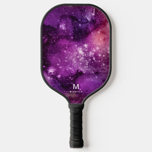 Cool Nebula Galaxy Monogram Name Purple Pickleball Paddle