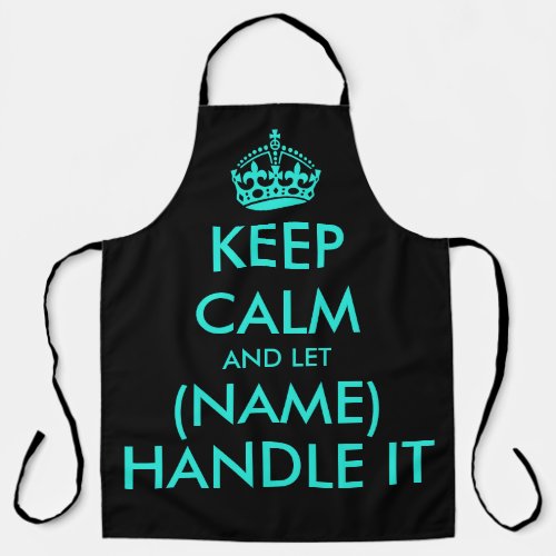 Cool neon blue and black keep calm barbecue apron