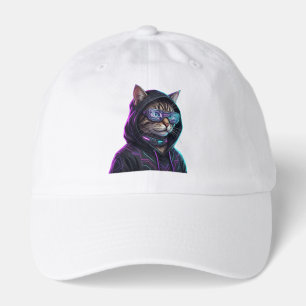 Cool Neon Cyberpunk Tabby Cat Futuristic Gamer Hat