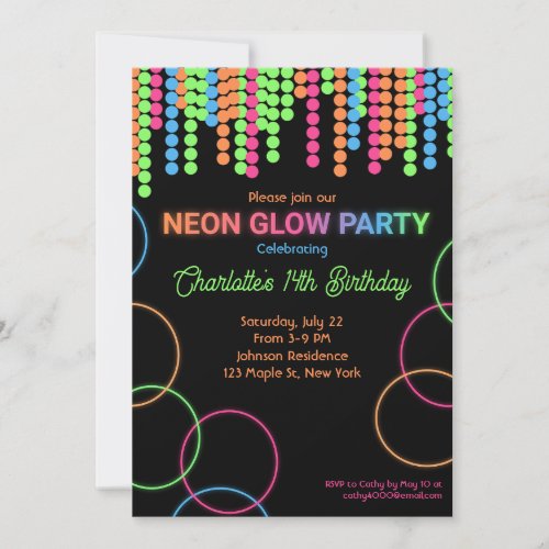 Cool Neon Glow Birthday Party Invitation