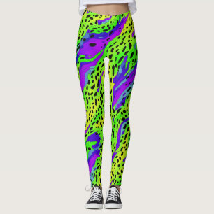 Cool Neon Green And Purple Animal Print Pattern  Leggings