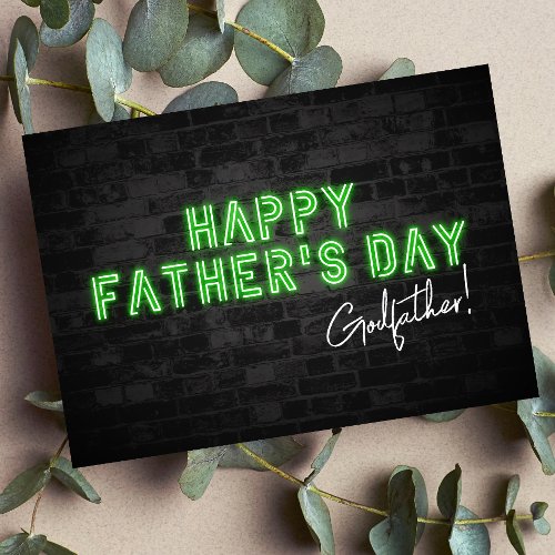 Cool Neon Happy Fathers Day Card for Godfather