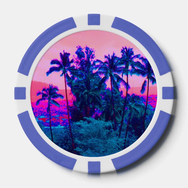 Cool Neon Hawaiian Palm Trees Poker Chips (Front)