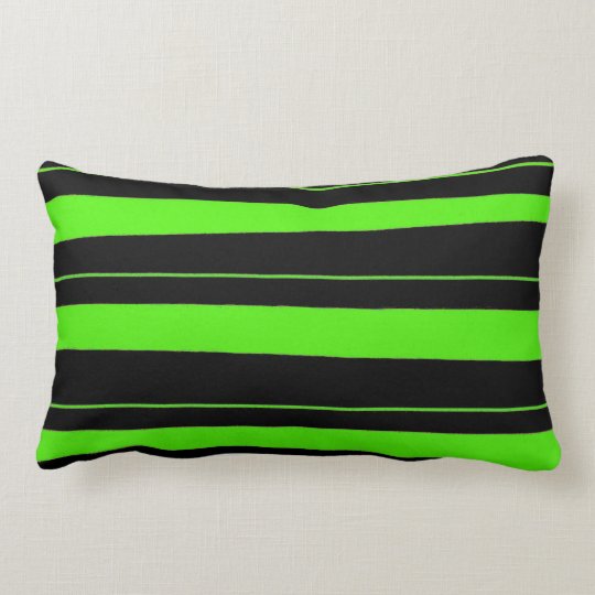 Cool Neon Lime Green and Black Striped Pattern Lumbar Pillow