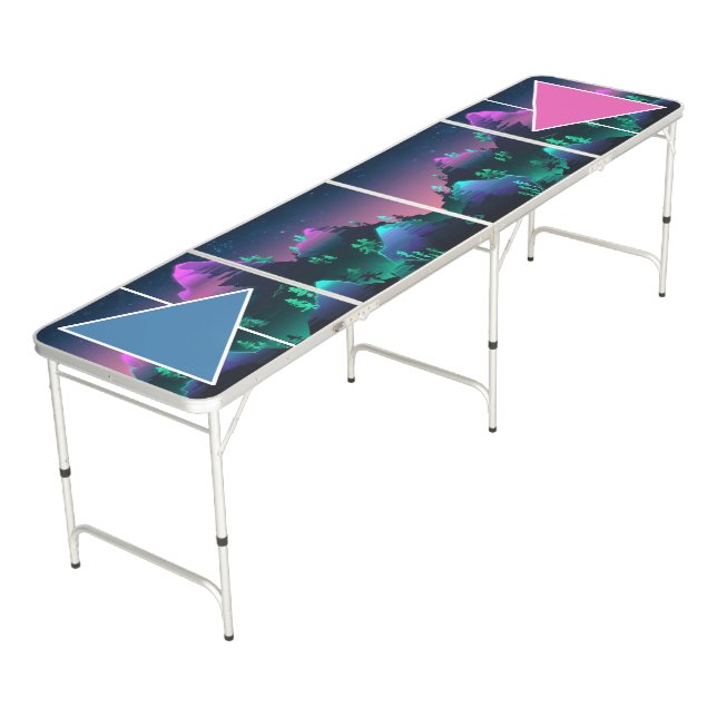 Cool neon mountains with trees beer pong table (Angled)