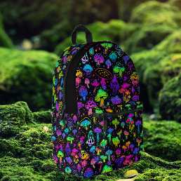 Cool Neon Mushrooms | Colorful Monogram Printed Backpack