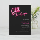 Cool neon pink retro black photo surprise Sweet 16 Invitation (Standing Front)