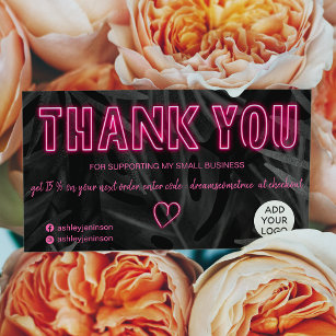 Cool neon pink sign order thank you black leaf business card