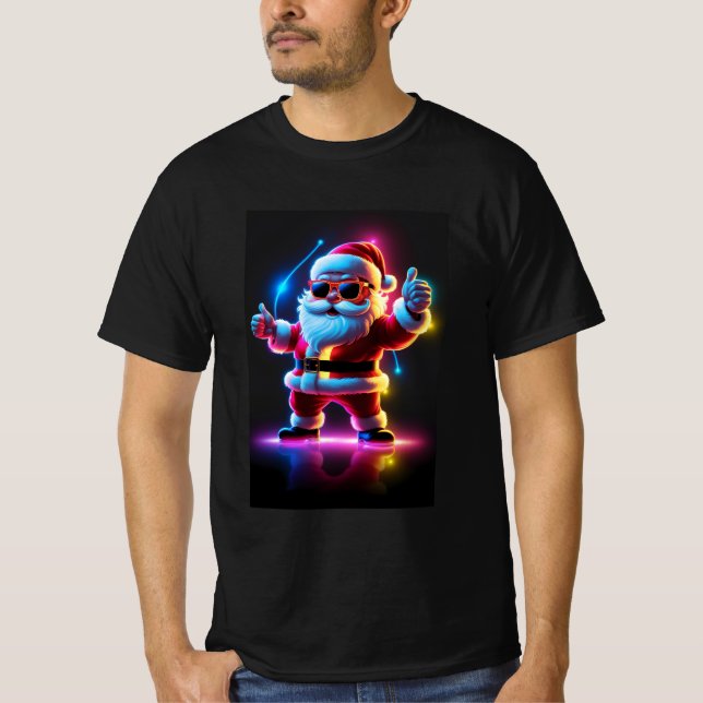 Cool Neon Santa Claus with Sunglasses - Vibrant T-Shirt (Front)