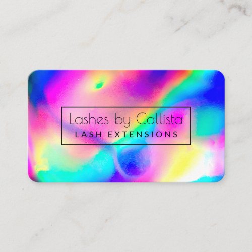 Cool Neon Unicorn Holographic Lash Artist Business Card