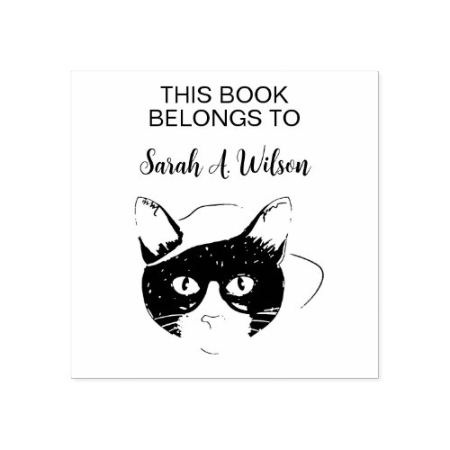 Cool Nerdy Art Cat Book Belongs Personalized Book Rubber Stamp