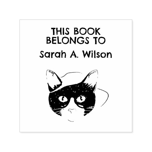 Cool Nerdy Art Cat Book Belongs Personalized Book Self_inking Stamp